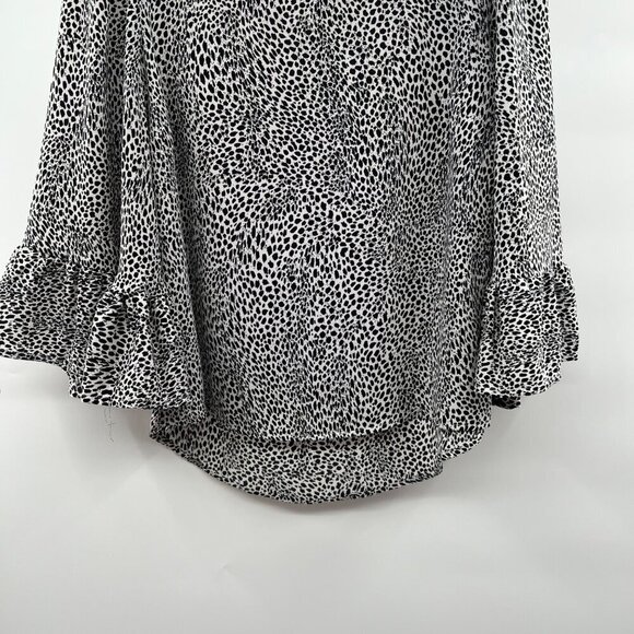 Apt. 9 Top Women's Size Small White/Black Animal Print 3/4 Ruffle Sleeve - Picture 3 of 9